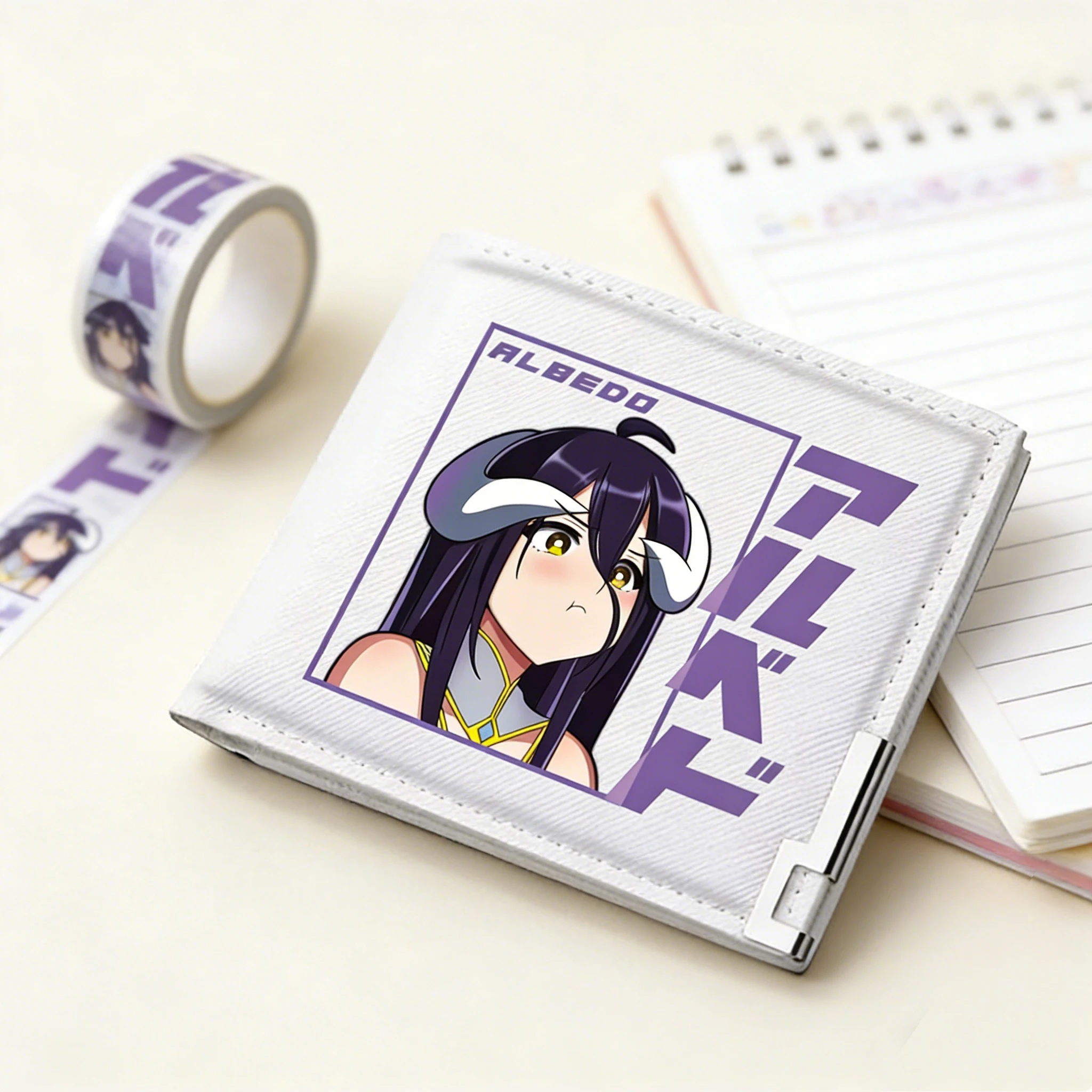 

Overlord Anime Short Wallets Cartoon ID Card Holders Albedo Design White Slim PU Leather Purse Kawaii Small Money Pockets Bags