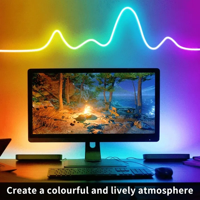 Flexible LED light strip, 5V low voltage, DIY shapes, comes with 20-key music remote control, music-synchronized light strip
