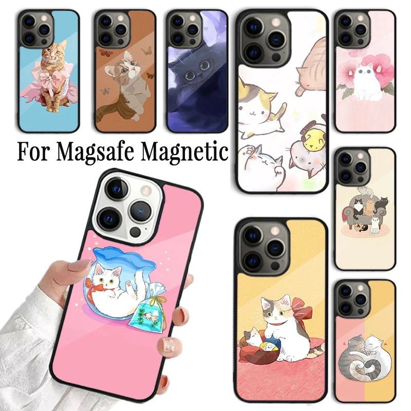 

Чехол для Телефона iPhone 16 15 14 13 12 Mini 11 Pro Max Plus Magsafe, магнитный чехол с беспроводной зарядкой, милый кот