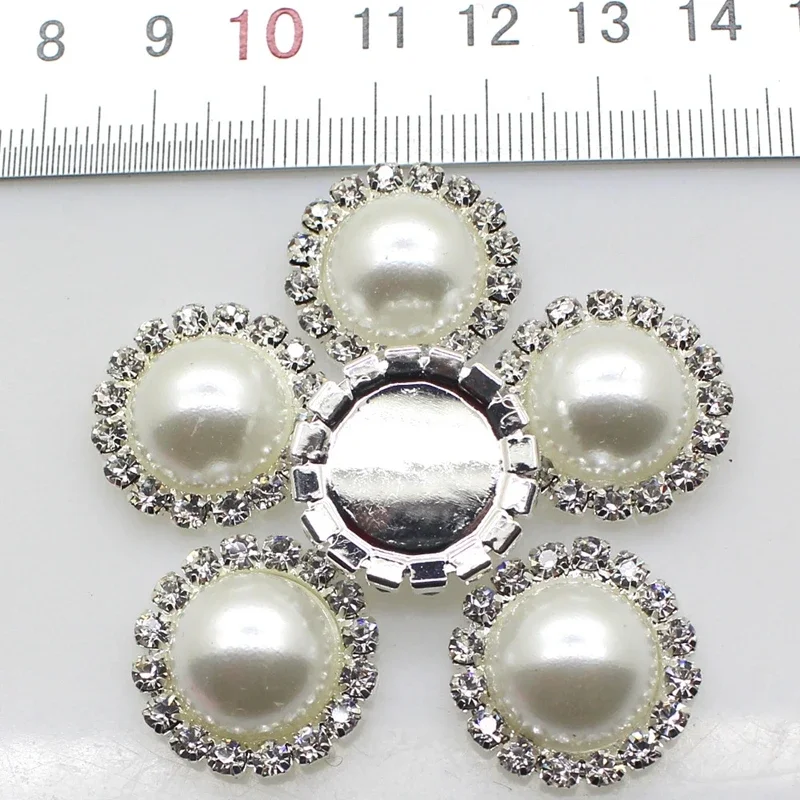 10pcs/lot Pearls Rhinestones Buttons Metal Wedding Invitations Decorate Button Trinket Hair Flower Center Accessories