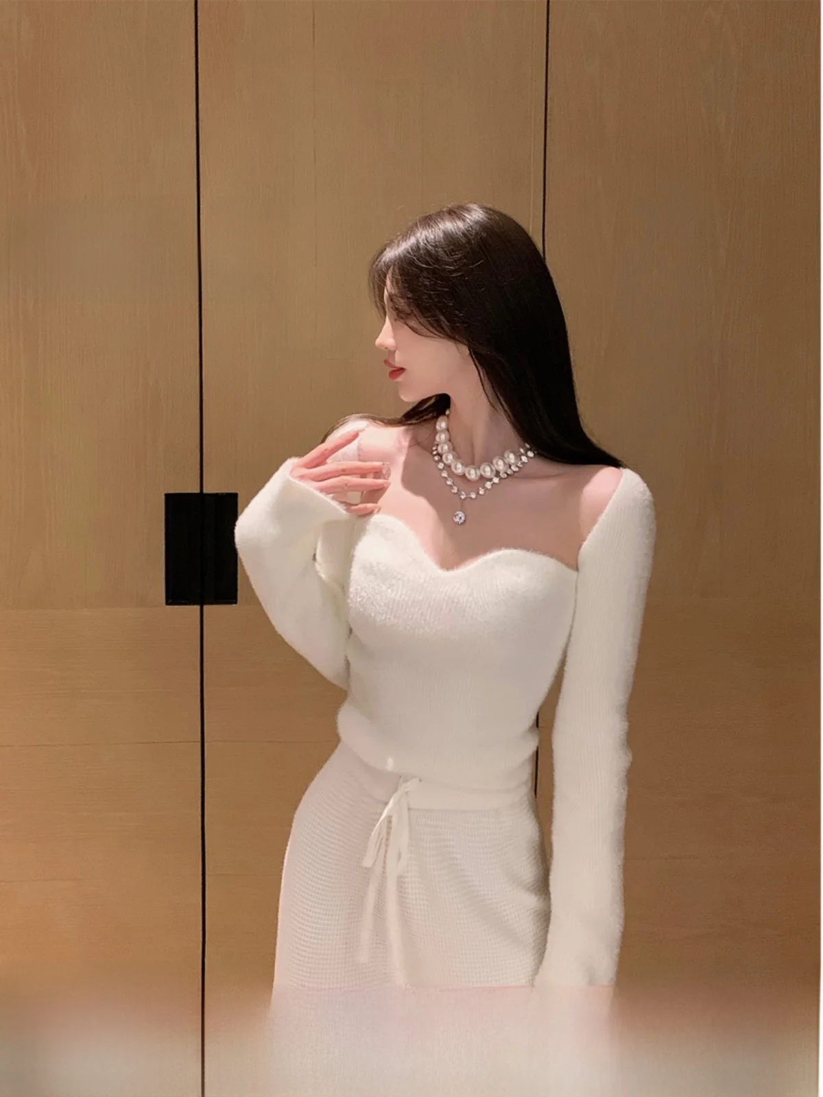 

Укороченный свитер из кроличьего меха Slim Fit Pure Desire для женщин, с длинными рукавами, цветной