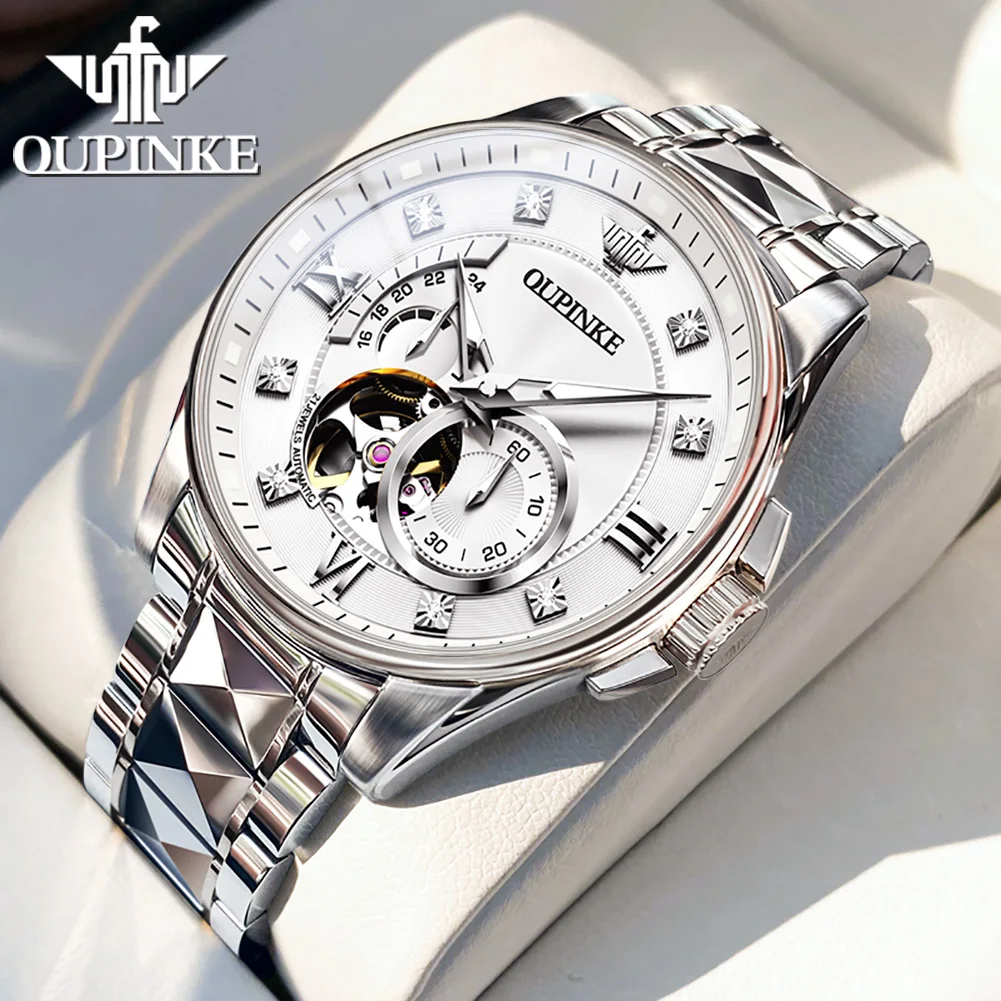 OUPINKE Automatic Men's Watch Hollowed Flywheel Waterproof Chronograph Glow Man Watch Import Japan Movement Mechanical Watches