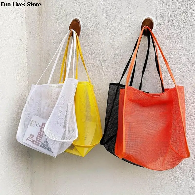 Transparent Mesh Handbag Summer Beach Totes Bags Fashion Lightweight Shopping Bag Holiday Outdoor Storage Shoulder Purse Pouch