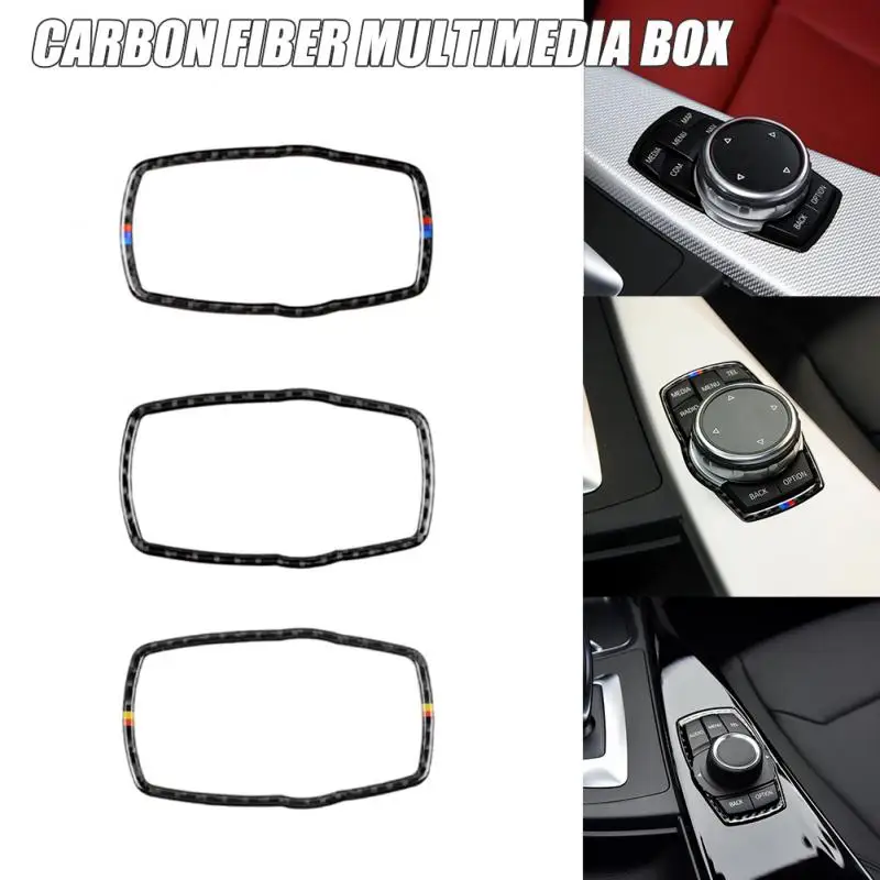 Car Carbon Fiber Frame For BMW Media Button Sticker Knob Cover For BMW F10 F20 F30 F34 F07 F25 F26 F15 F16 Auto Accessories