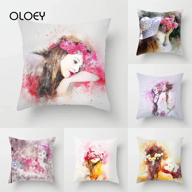 

Beautiful Woman Pillowcase Polyester Square Pillowcase Bedroom Pillowcase Home Bedroom Car Decoration Soft Pillowcase 45 * 45cm.