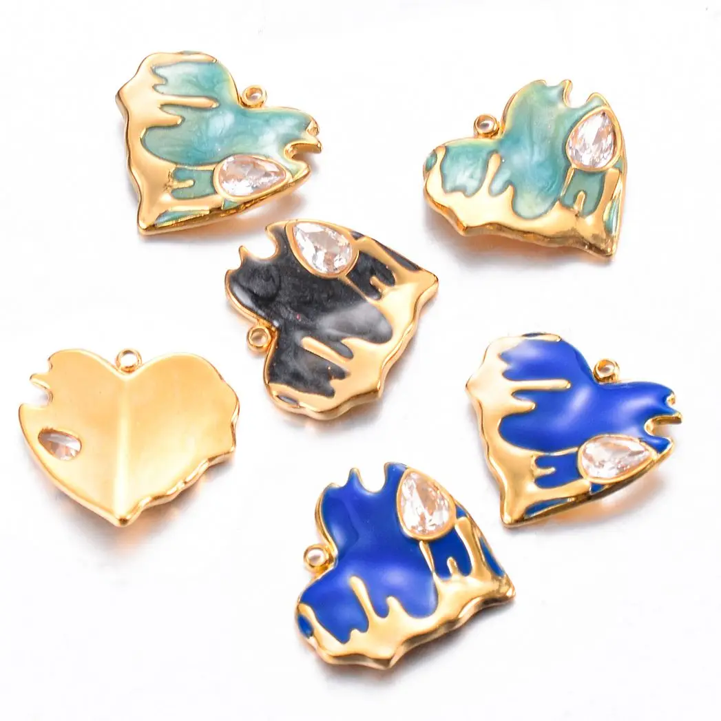 6Pcs Stainless Steel Colourful Enamel Heart Charm Gold Plated Pendant for For DIY Earrings Necklace Jewelry Making Findings