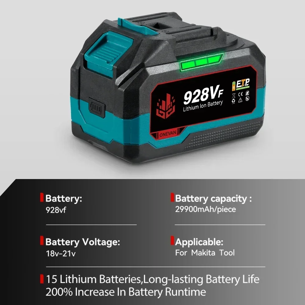 ONEVAN 21V Lithium Battery 928VF 29900mAh 588VF 22900mAh Capacity Indicator Rechargeable For Makita 18V Electric Power Tool