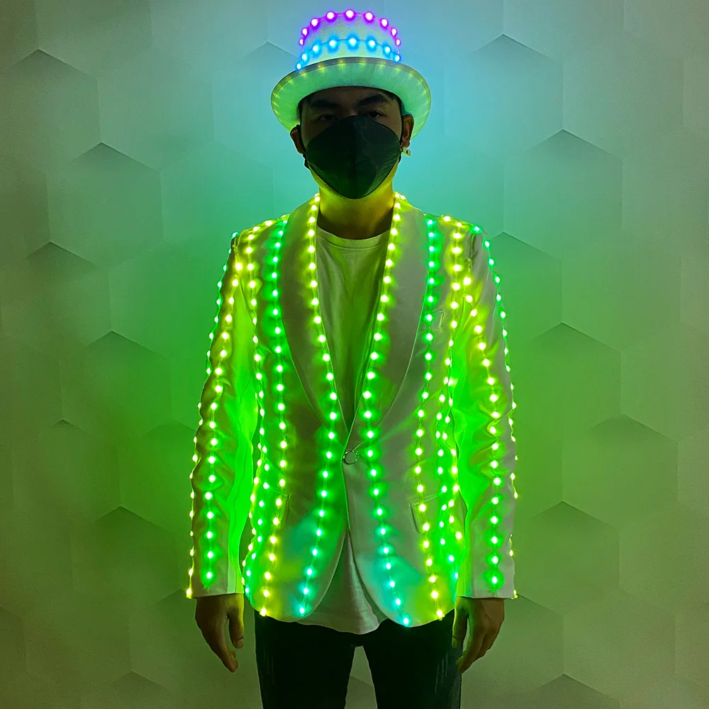 LED suit jacket Magic hat glow-in-the-dark jazz dance performance costume Nightclub lighting costume LED Robot party costume