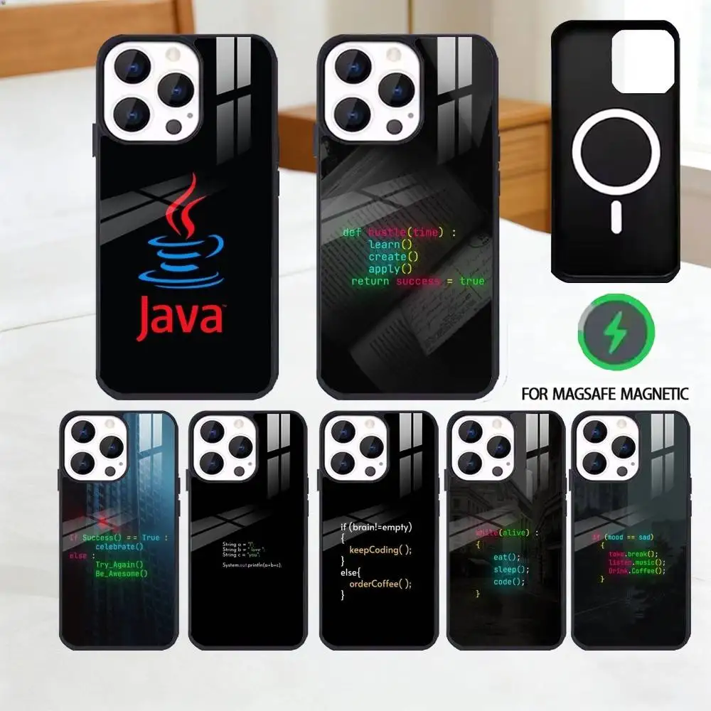 

Programming Languages Java Phone Case For iPhone 17 16 15 14 13 12 Pro Max Plus for Magsafe Mirror Wireless Magnetic Cover