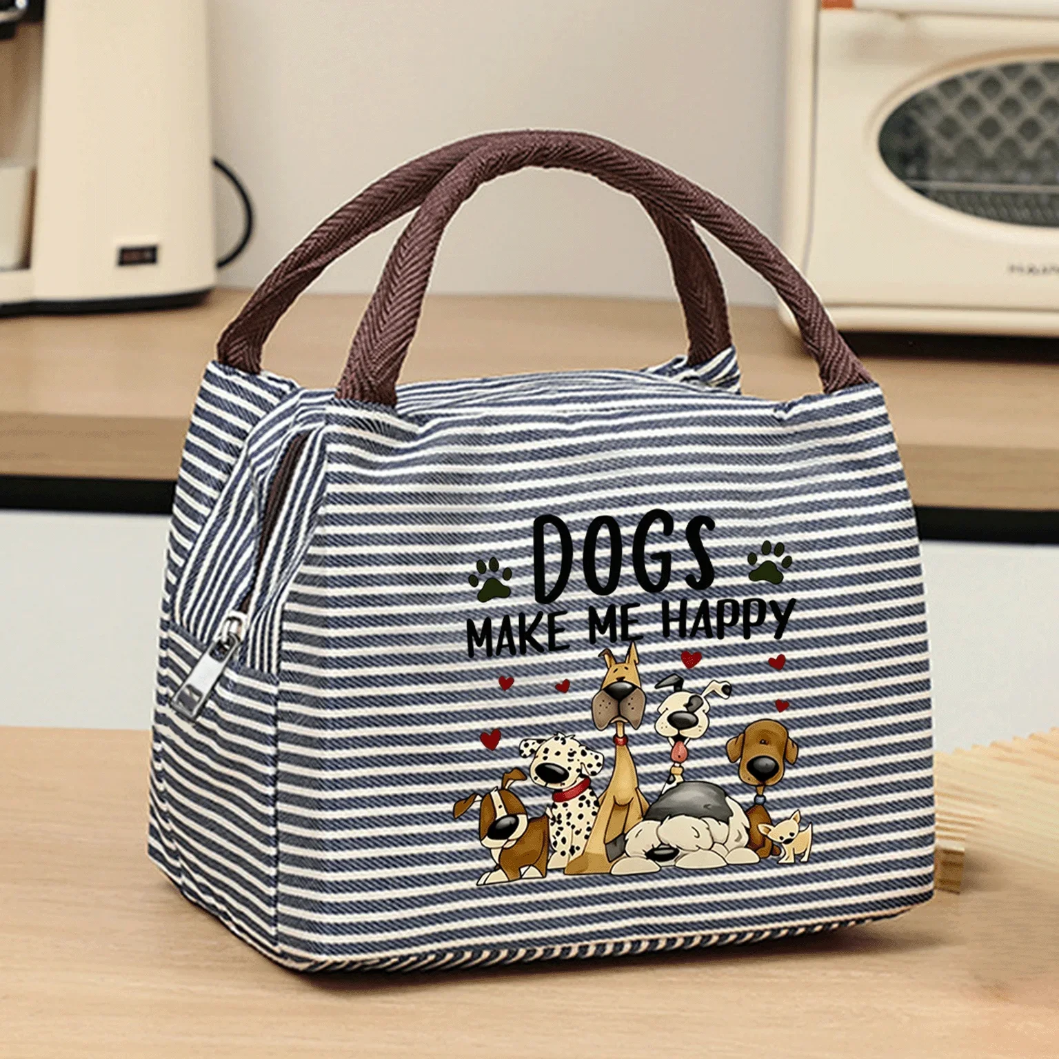Puppy Heart Paw Print Striped Tote Bag Commuting, Beach Vacation, Home Care, And Outdoor Picnics Tote Bag