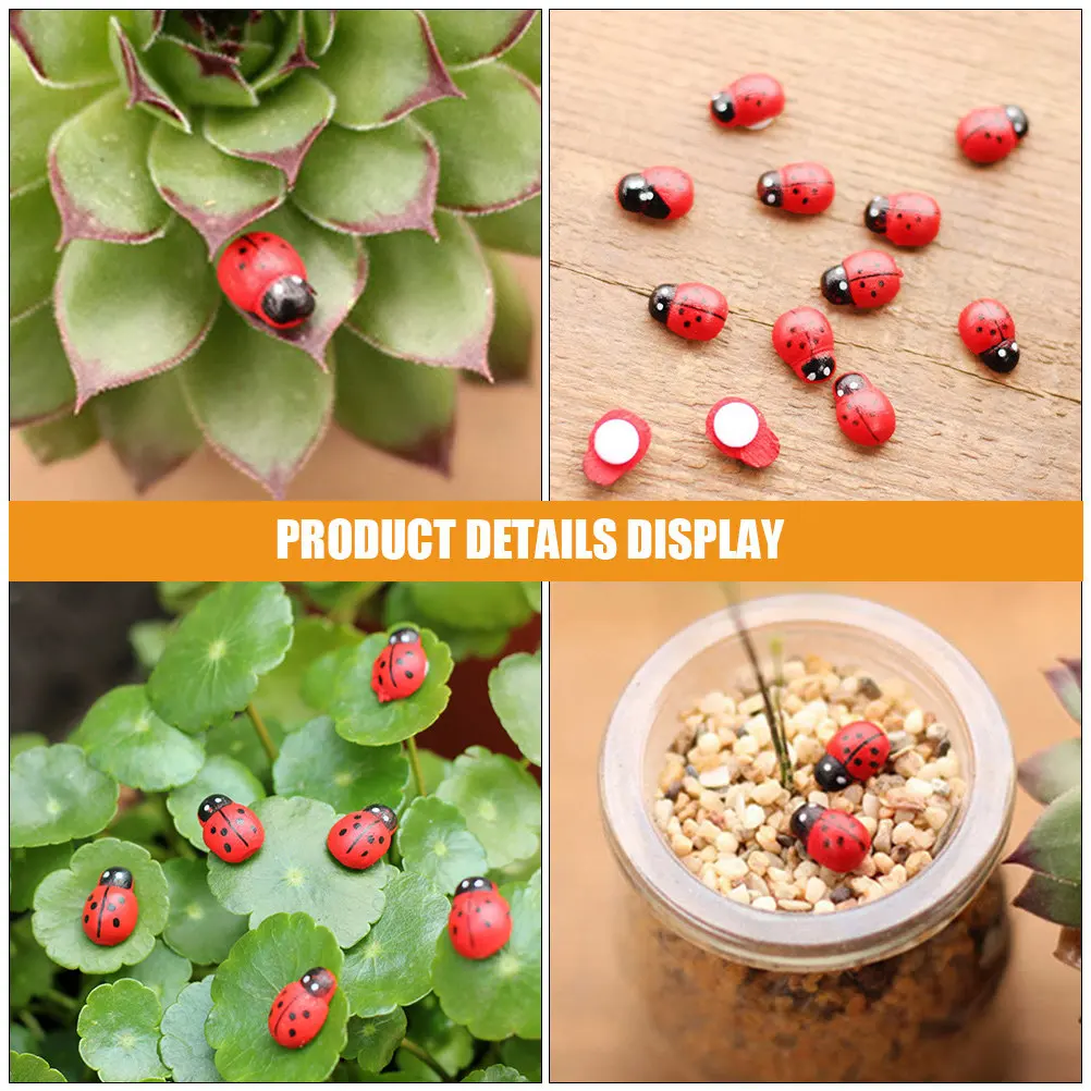100Pcs Simulated Ladybug Ornament Lifelike Miniature Garden Accessories for Home Office Decor Micro Landscape Decoration