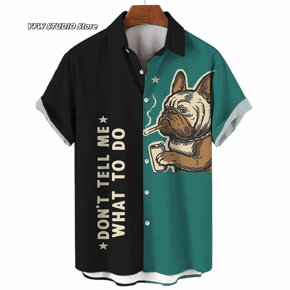 Camiseta con estampado de animales para hombre, camisa con cuello vuelto, Estilo Hawaiano, Verano