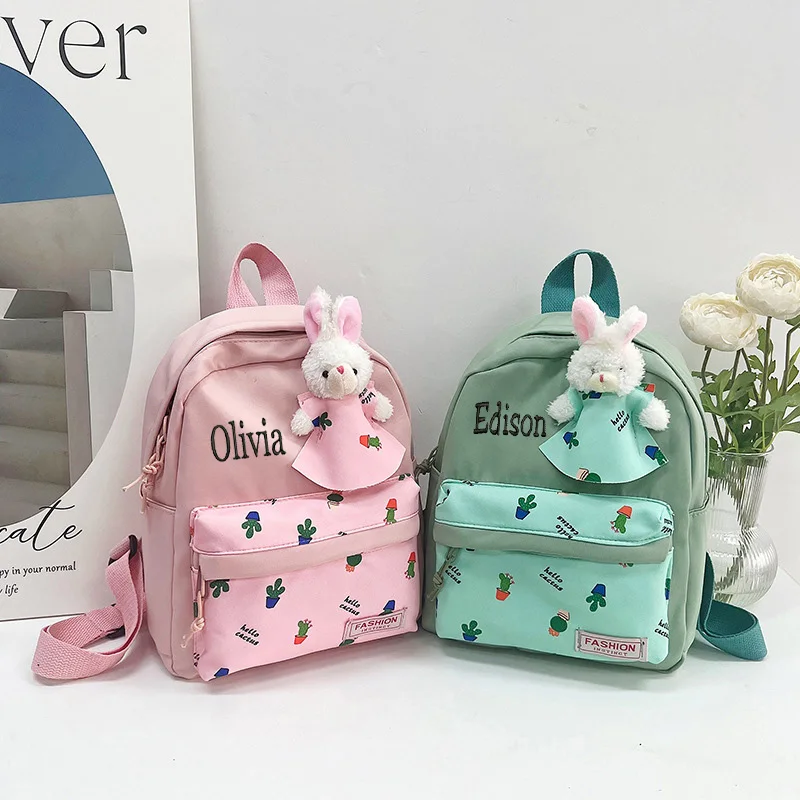 Mochila de guardería personalizada para niños y niñas, mochila escolar de conejo pequeño, nombre bordado personalizado, regalo de cumpleaños del Día de los niños