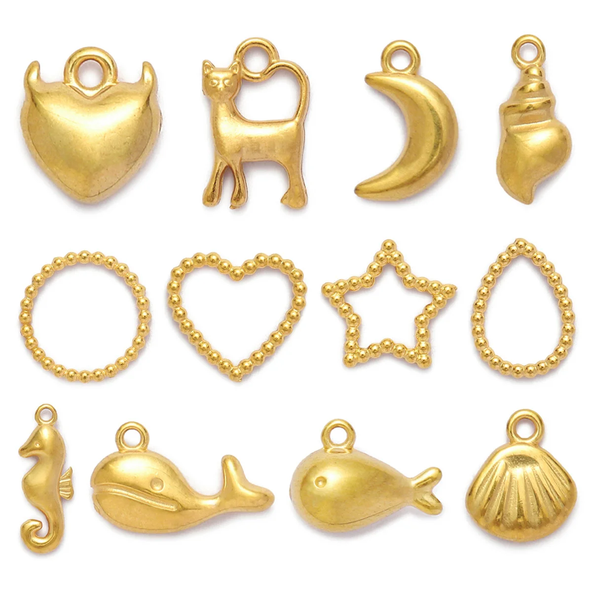 5 개/몫 18K 리얼 골드 스테인레스 스틸 고래 쉘 DIY 매력 해마 조가비 목걸이 펜던트 여성 하트 스타 쥬얼리