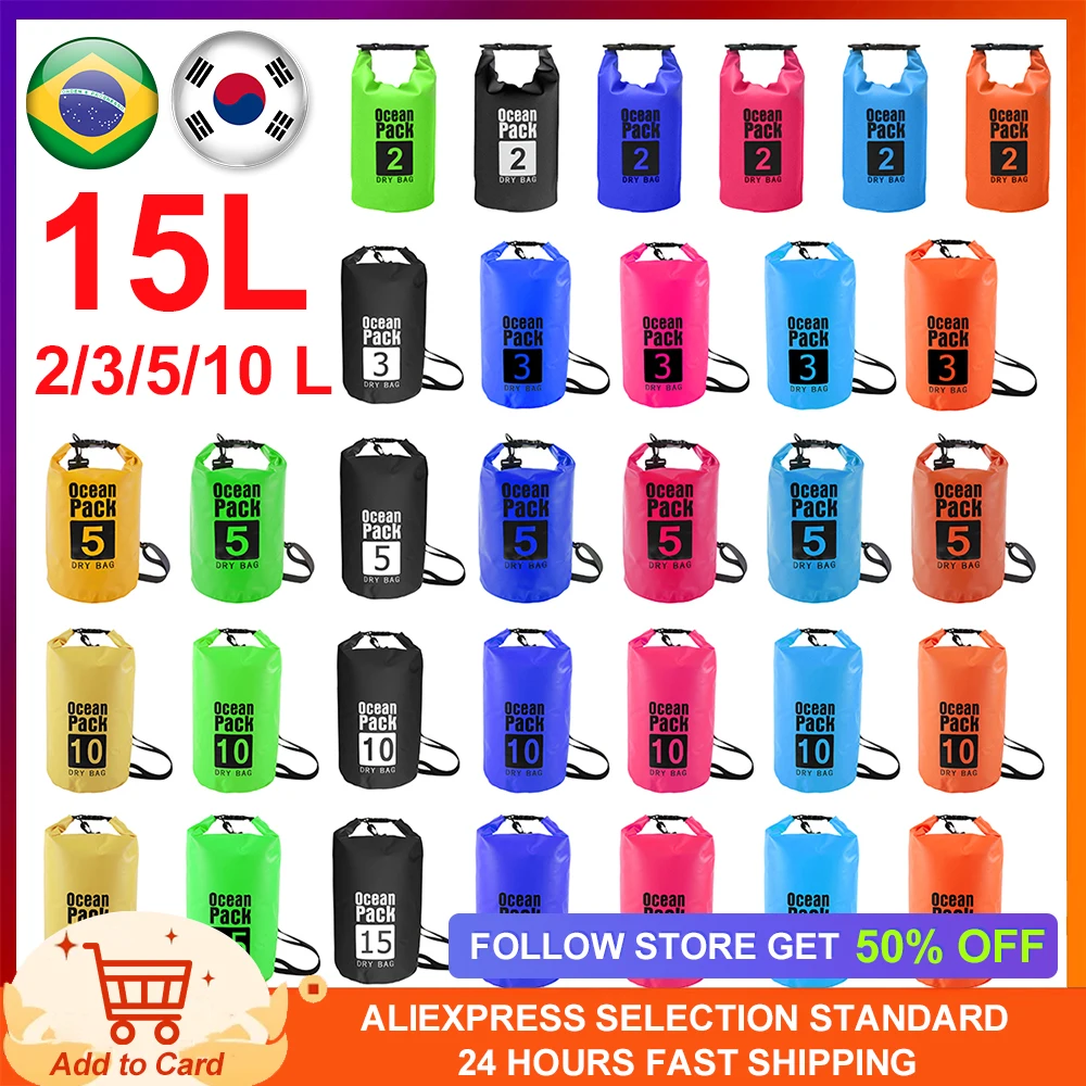 กระเป๋ากันน้ำ2/3/5/10/10/15L กระเป๋าลอยน้ำพายเรือแคนูล่องเรือแพ็คน้ำพายเรือคายัคแม่น้ำ