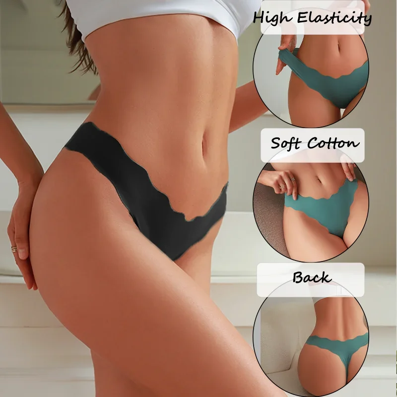 4PCS Women Seamless Wavy Design Panties Ultra-thin Panties Women Ice Silk Underwear Sexy Panty Low Waist G-string Female Solid