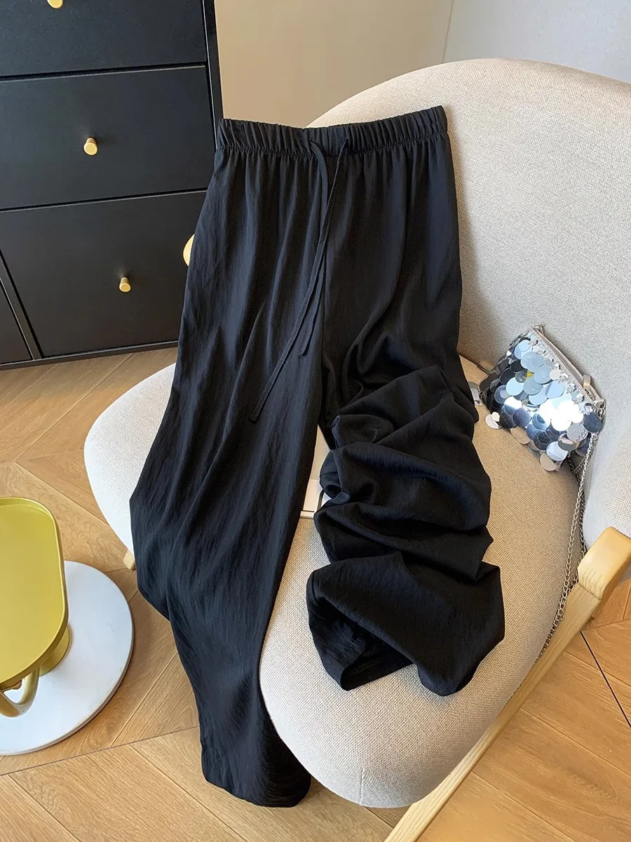 XIZOU Ice Silk Wide Leg Pants Women's Summer Thin Loose High Waist Qui Dry Straight Casual Sports Sun Protection Trousers
