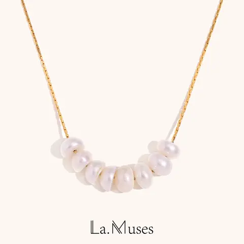 La.Muses 천연 진주 비즈 세련된 우아한 절묘한 목걸이 얇은 체인 스테인레스 스틸 미니멀리스트 매력 칼라 쥬얼리 여성