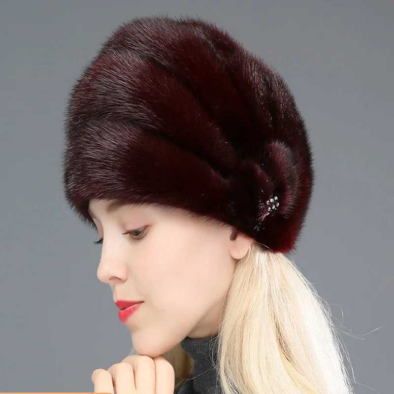 Ladies Fur Hat 2022 Winter Fluffy Mink Fur Russian Fur Hat Women's Headband Outdoor Winter Hat Earmuff Ski Cap Warm Bucket Hat