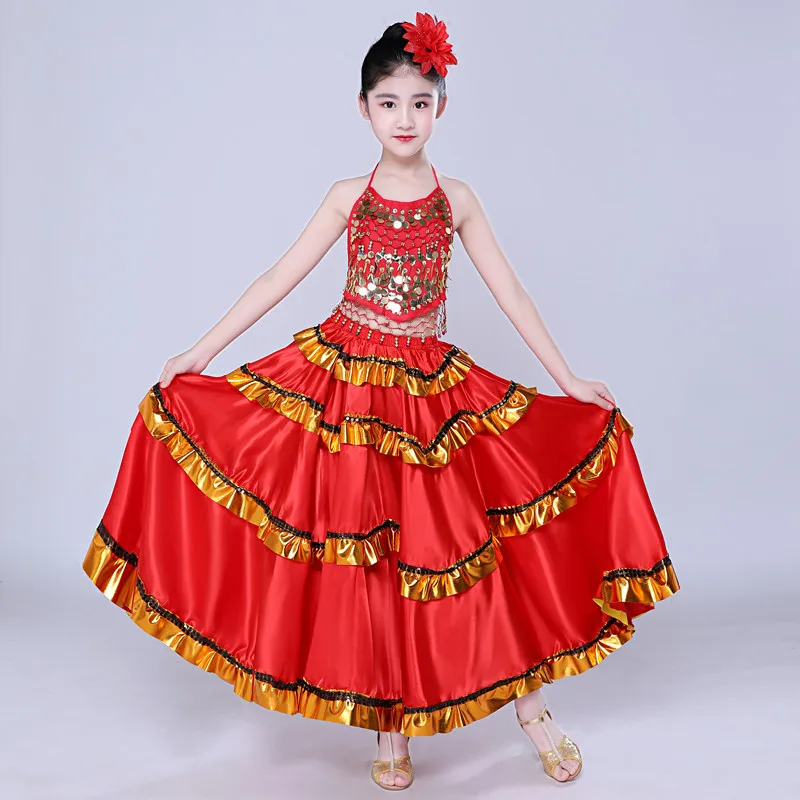 1pcs/lot children belly dancing skirt bullfight dancing skirt girl flamenco performance skirt