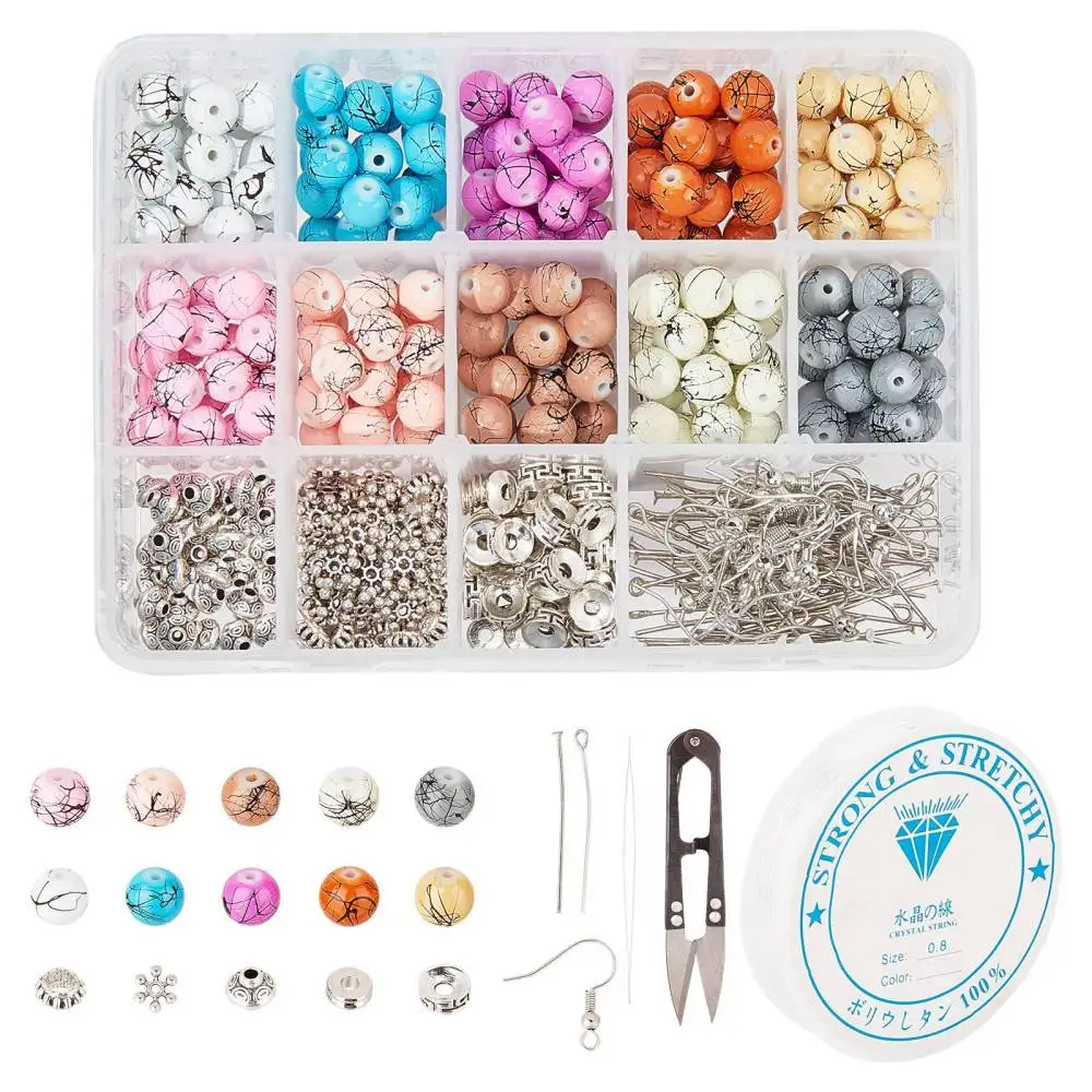 Jewelry Making Supplies Kits Mixed Drawbench Glass Beads Spacer Bead Scissors Elastic Thread for DIY Earring Bracelet Necklace