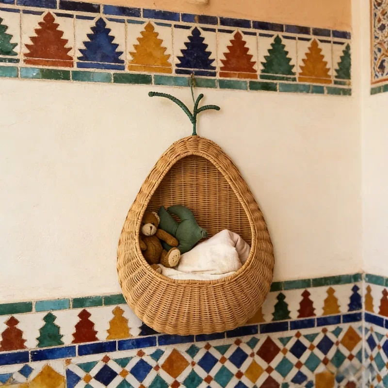 

Natural Woven Apple Shaped Wall Basket 1pc Rustic Handwoven Open Front Storage Organizer Durable Home Decor for Key Home Storage