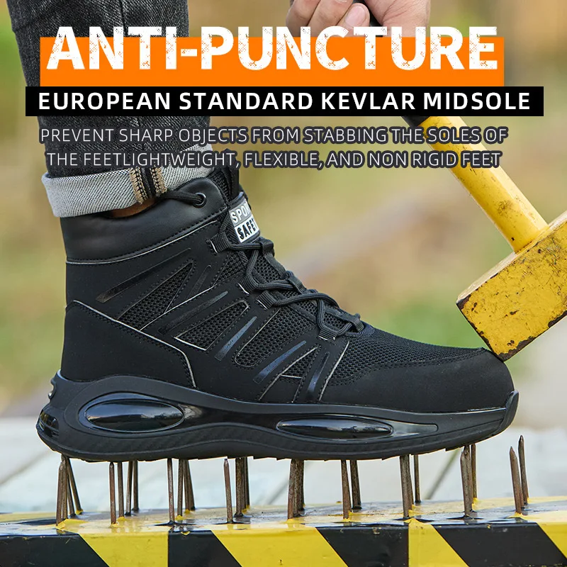 Four seasons models large size European standard steel head kevlar anti-smash anti-puncture wear-resistant work shoes