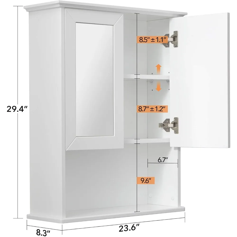 Bathroom Wall Cabinet with Double Mirror Doors Wooden Medicine Cabinet and Paper Towel Slot 23x29 inchs Over Toilet Storage