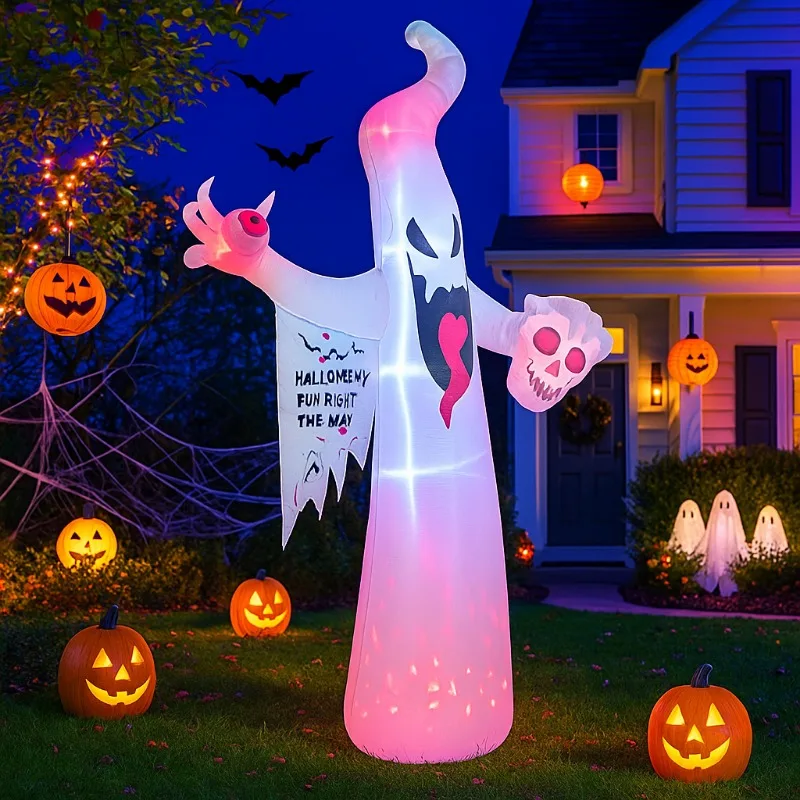 Giocattoli gonfiabili di Halloween da 8 piedi Fantasma Decorazioni da giardino all'aperto Fantasma gonfiabile gigante con luci a LED integrate per feste