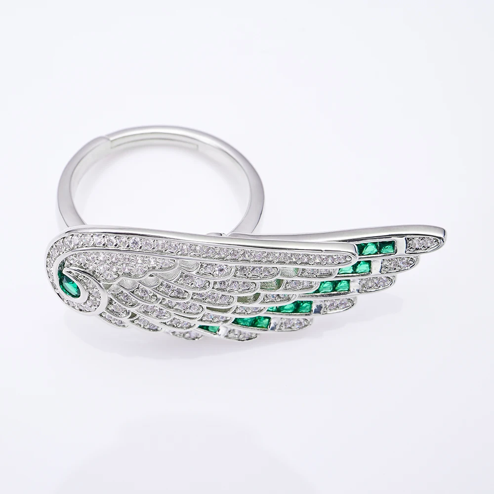 014428 Anelli romantici per le donne Anello con ali d\'angelo Gioielli da sogno Cubic Zirconia Gioielli con dita Accessori da sposa per feste di nozze