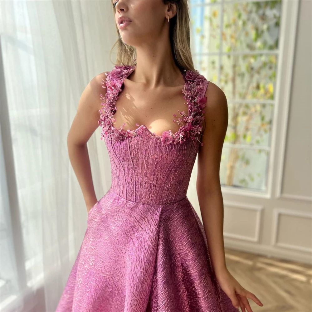 Sparkle Exquisite High Quality Charmeuse Applique Ruched Formal Evening A-line Square Neck Bespoke Occasion Gown Long Dresses