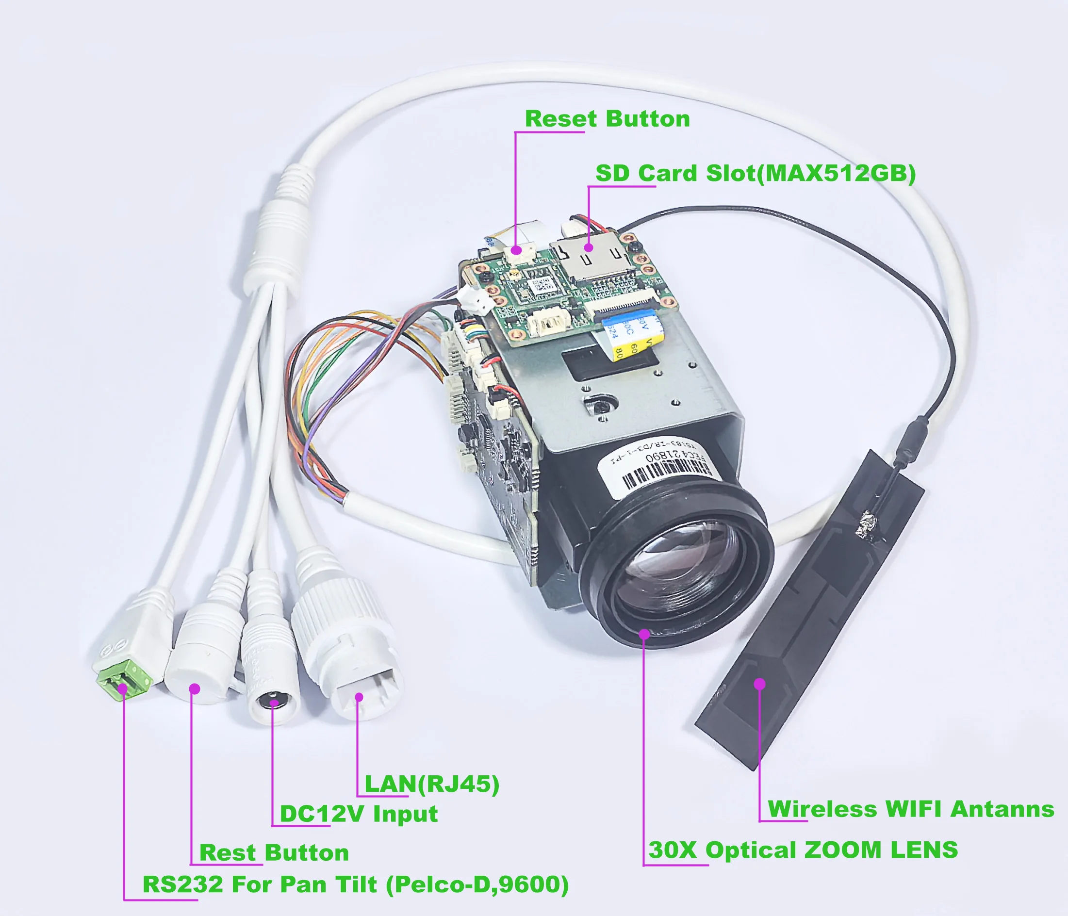 4K 8MP 30fps HiEasy 240X ZOOM Kabellose WLAN-IP-Kameramodul ONVIF RTMP SD-Karte PTZ