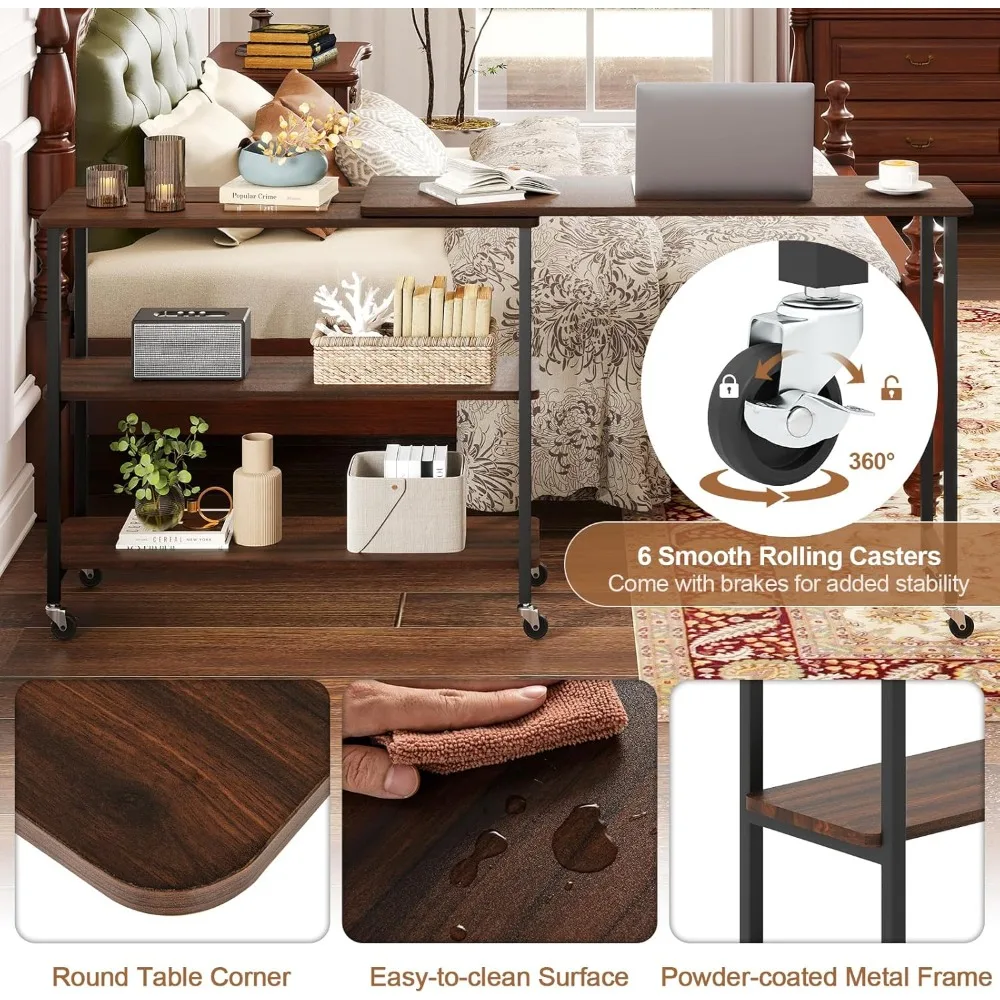 Grande 360 °   Tavolino da divano girevole gratuito, scrivania da divano mobile brevettata con ripiani portaoggetti a 2 livelli, scrivania mobile per laptop con Stur