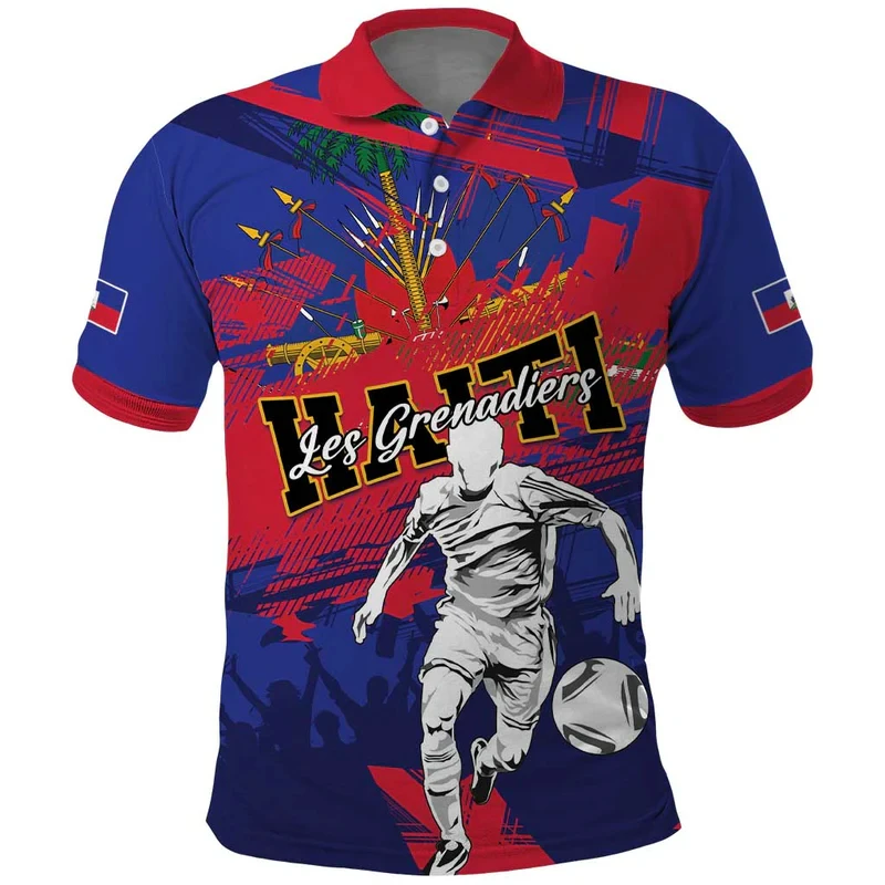 Haiti Flag Color Block Polo Shirt Side View