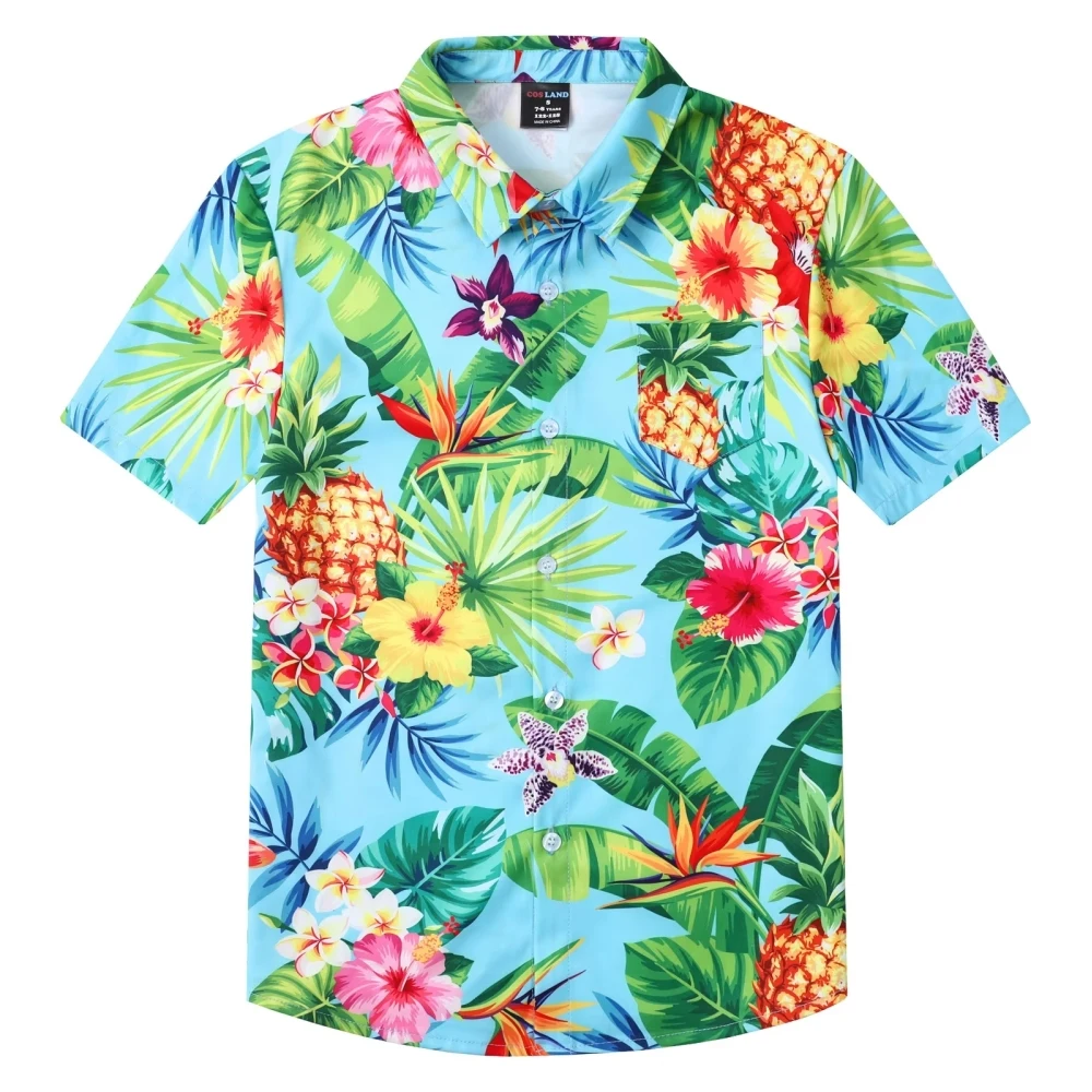 Hawaiian Shirts Tropic Flower Botanical Print Shirts Men Fashion Oversized Blouse Men's Lapel Shirt Beach Casual Men's Clothing
