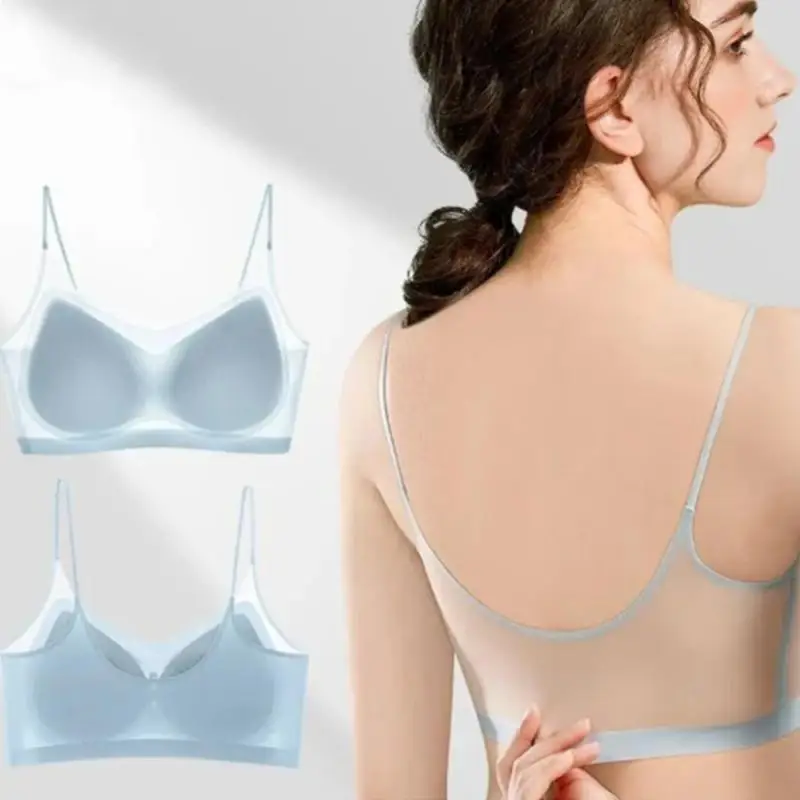 Sling Invisible Women Bra Padded Wireless Beautiful Back Vest Bra Ultra-thin Ice Silk Seamless Brassiere Inside Wear 2024 Summer