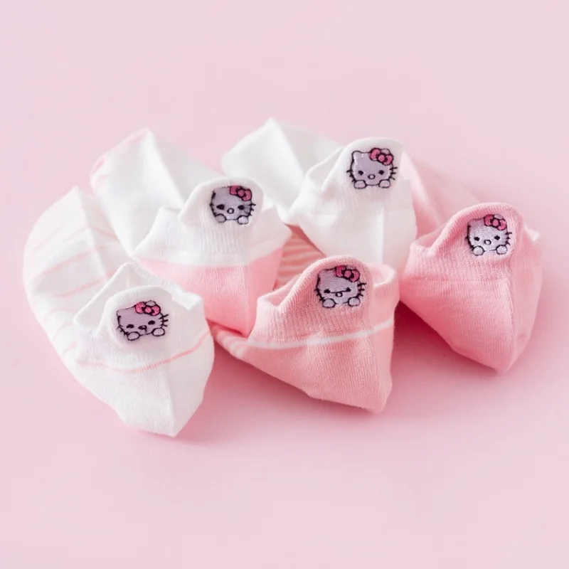 

5Pcs Kawaii Sanrio Woman Short Socks Hello Kitty Character Socks Anime Cotton Casual Girls Socks