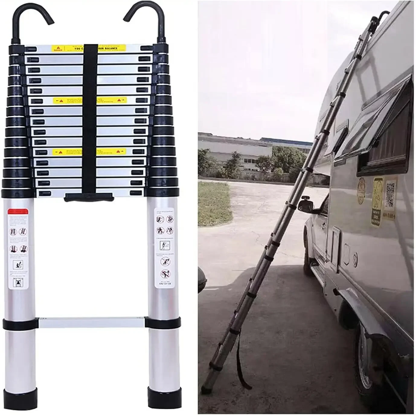 Aluminum Telescopic Extension Ladder Heavy Duty 20 Foot Portable Collapsible Multi Purpose 330 Pound Capacity Detachable Hooks view 5