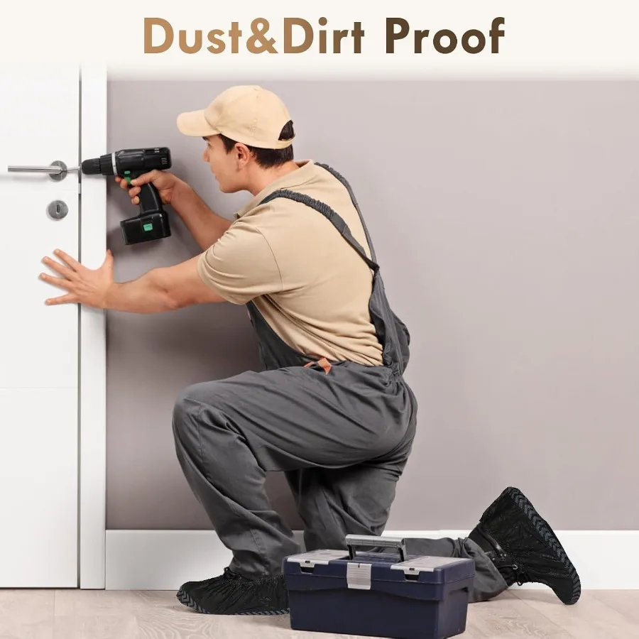 屋内用リサイクル可能使い捨てシューズカバー 50枚入り ブラック ブーティー 環境に優しい不織布製 USサイズ11まで対応 (男性用)