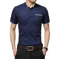 TFETTERS, nueva marca de llegada, camisa de negocios de verano para hombres, camisa informal de manga corta con cuello vuelto, camisas para hombres, talla grande 5XL