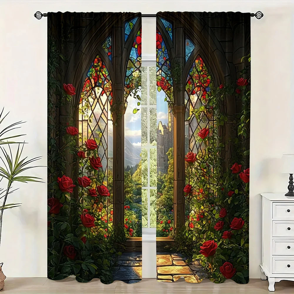 2pc,  Colorful Curtain Persian Sculpture Garden Versatile Polyester,Without Electricity Festive Wall Decor Perfect for Festive