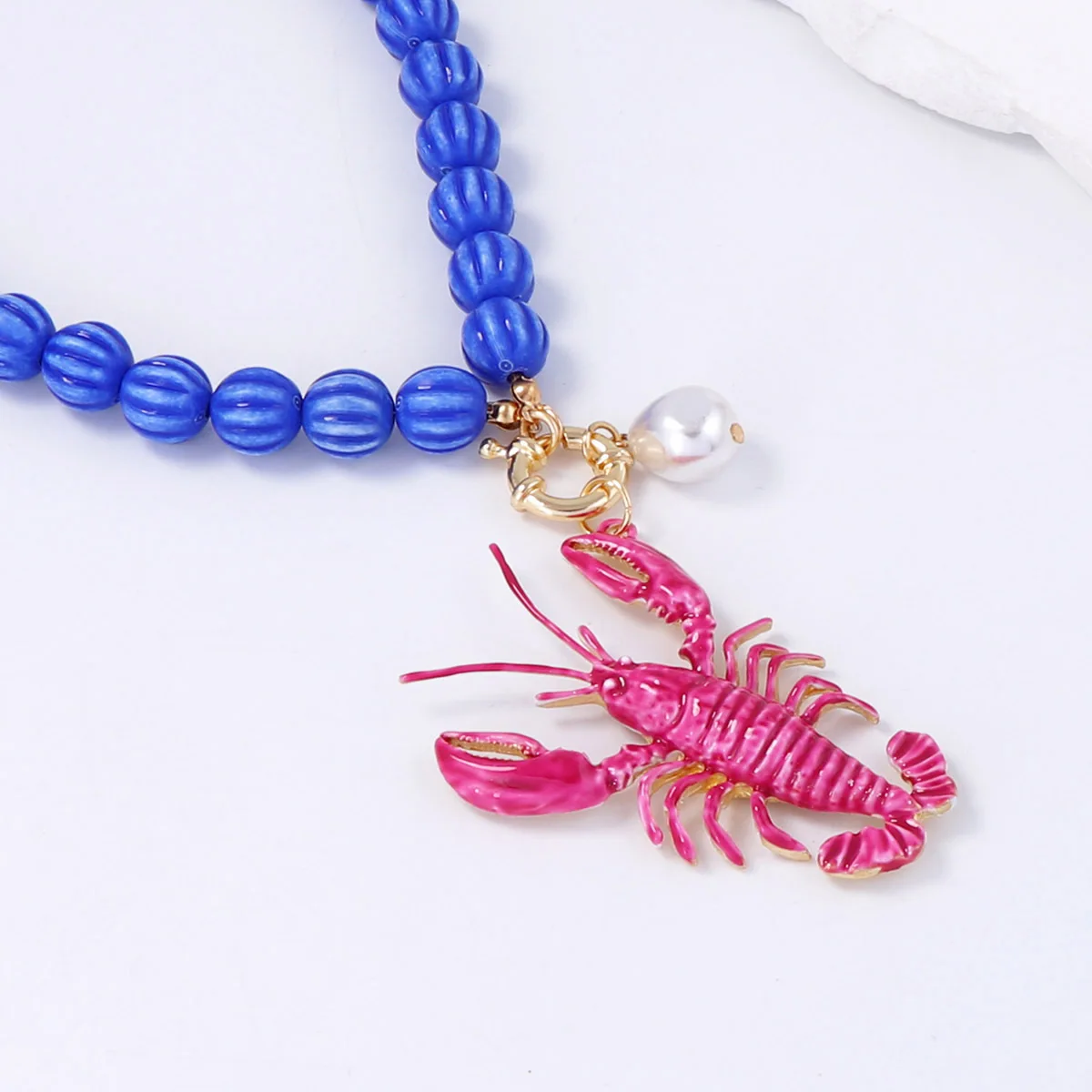 Vintage Beaded Lobster Pendant Necklace for Women
