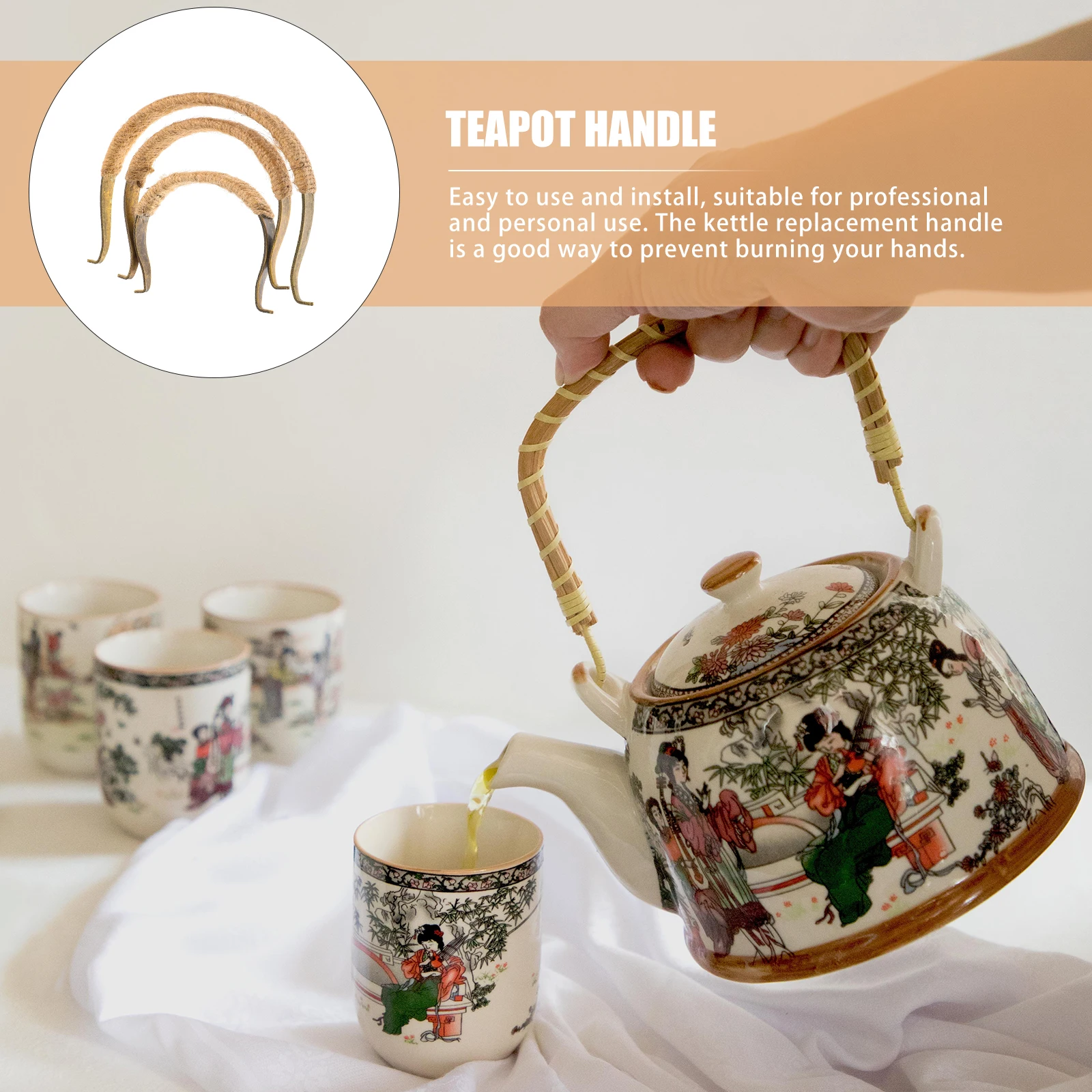 

3pcs Beech Teapot Handle Heat Resistant Replacement Grip Household Accessory Compact Ergonomic Daily Use Handle Retro