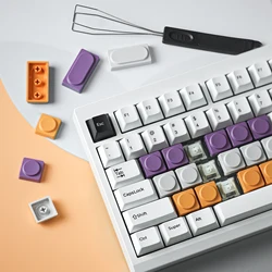 7 adet CHOSFOX Keycaps düşük profil Gateron düşük profil için ABS Keycaps MX anahtarı mekanik klavye Ultra ince purol sarı gri