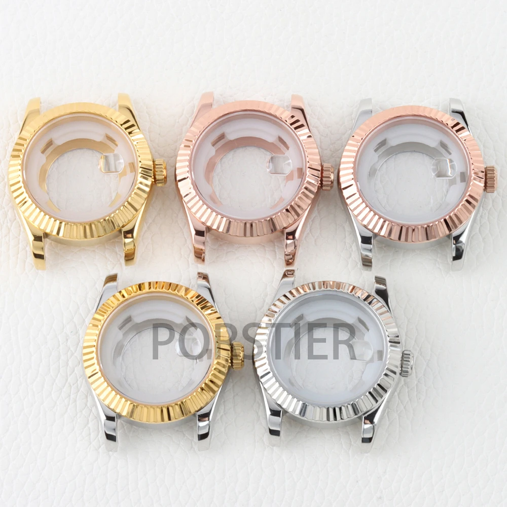 

33mm NH05 Watch Case Stainless Steel Sapphire Glass Fluted Edge Bezel for Seiko NH05/NH06 Movement DATEJUST 25mm Dial Waterproof