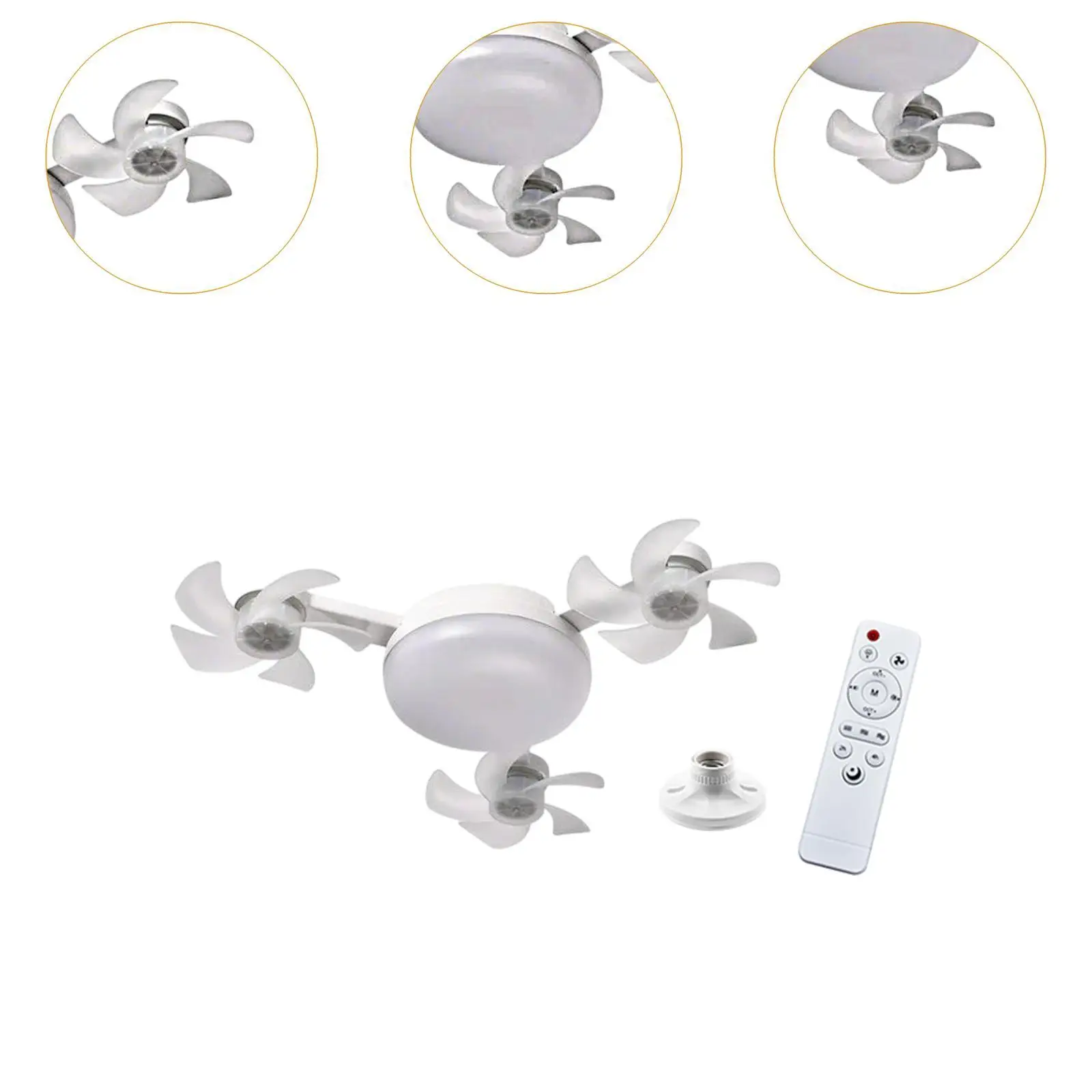 Ceiling Fan with Light Remote Control 3 Colors E27 Socket LED Light Lighting Fixture for Garage Home Indoor Kitchen Entryway