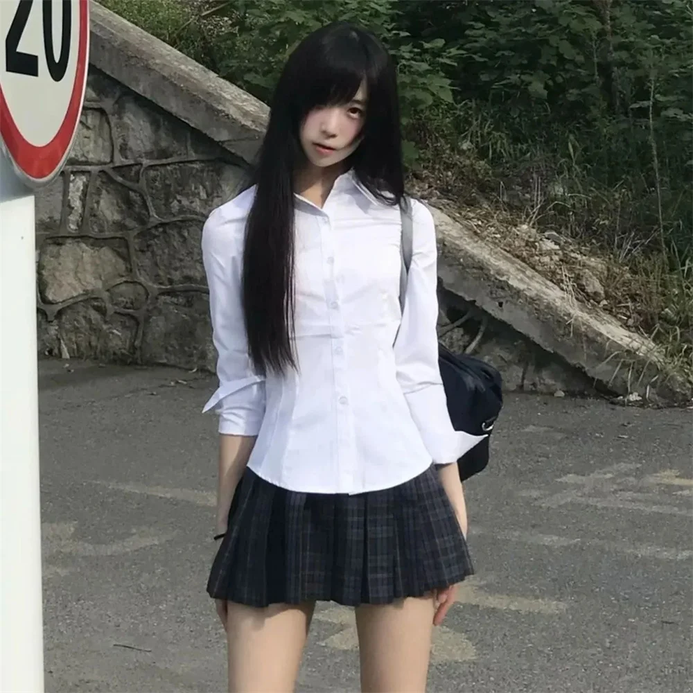 

Harajuku Y2K Slim White Shirt Women Waist Slimming Long Sleeve Jk Shirts All Match Turn Down Collar Korean Fashion Chic Blouse