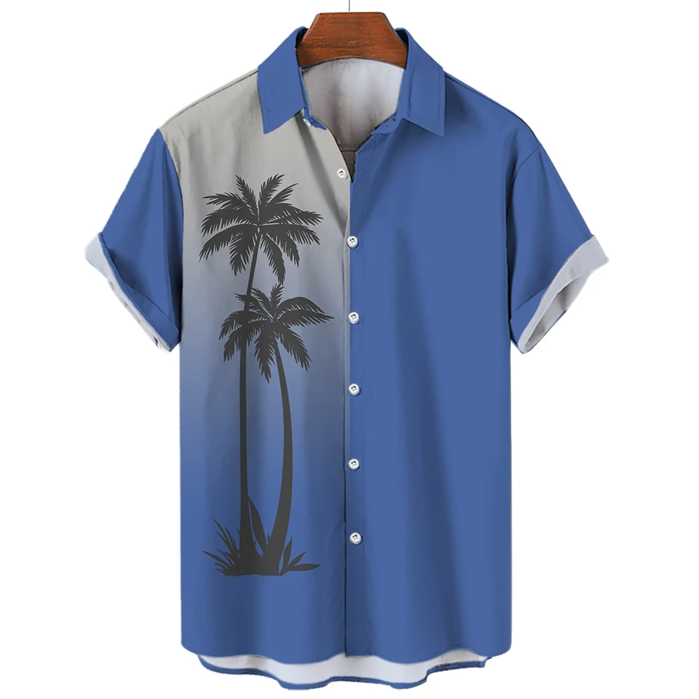 Beach Leisure Vacation Hawaiian Coconut Tree Print Tops Men\'s Short-sleeved Shirts Summer Fashion Oversized Tops SIZE S-5XL