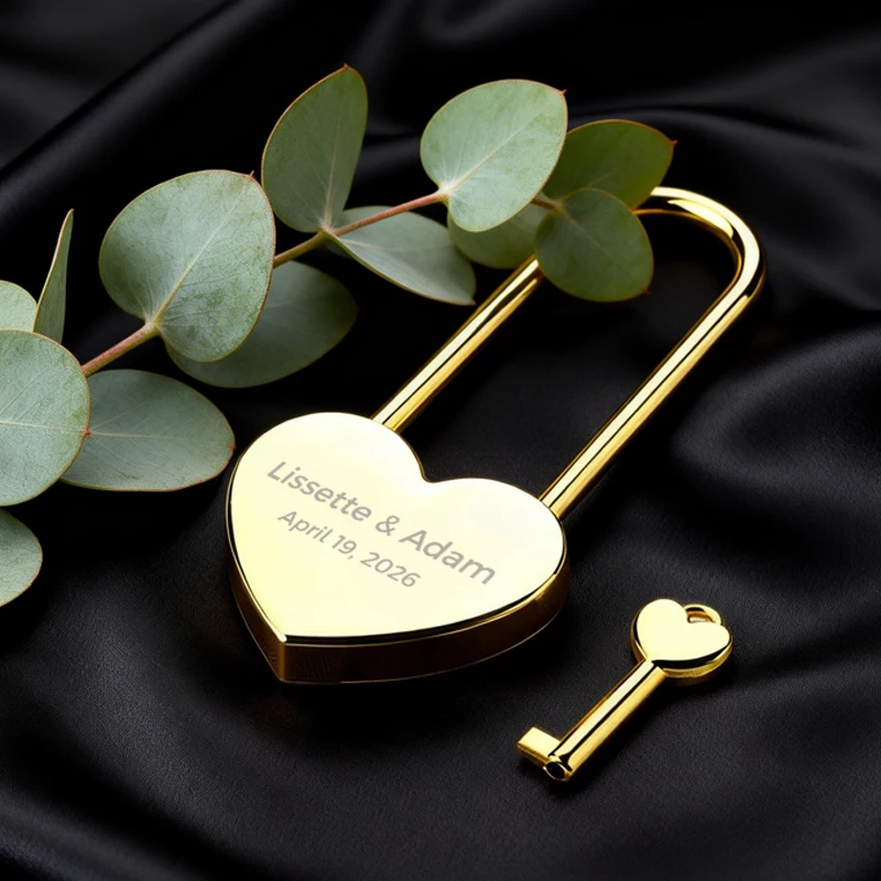 Personalized Heart Love Lock with Key, Long Lock Love Padlock, Custom Wedding Engagement Anniversary Gifts, Couples Gift