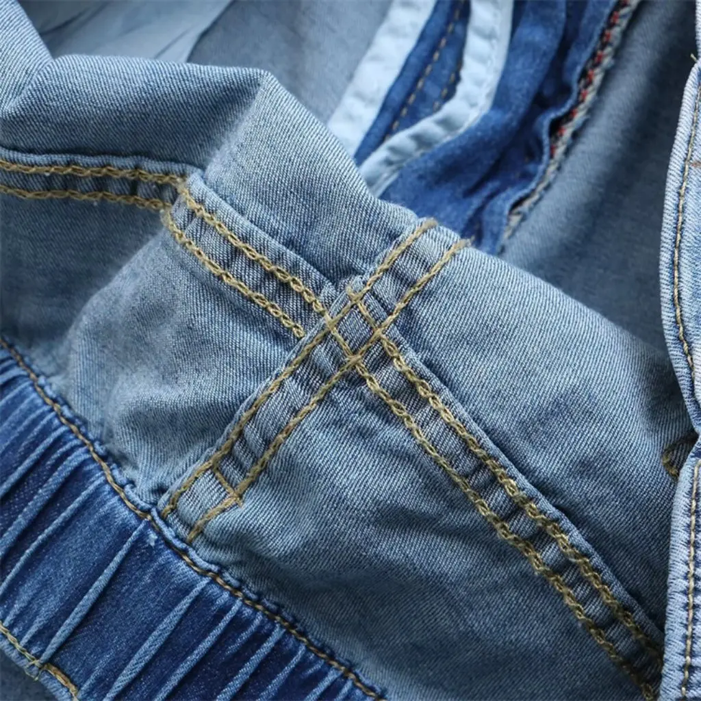 Novedad de verano, pantalones vaqueros elásticos de cintura alta de talla grande, pantalones Harlan ajustados informales 200 Jin Fat MM2024 Hole Harlan